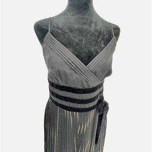 Ann Taylor Loft Metallic Babydoll Dress Women 6P Empire Waist Midi Velvet Bow‎